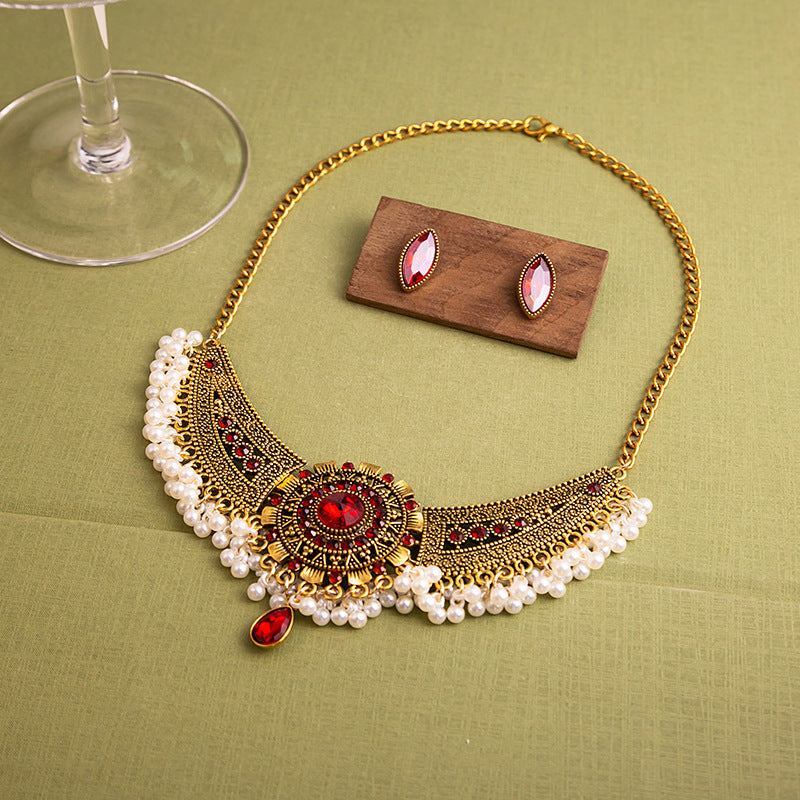 Adiffu Vintage U-shaped Earrings Necklace Set