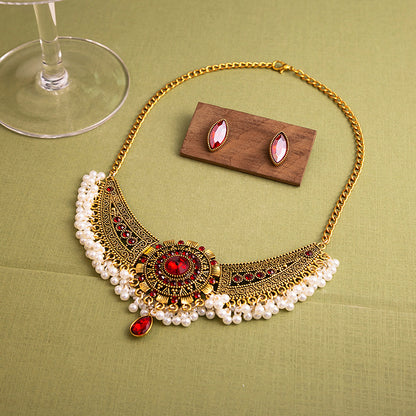 Adiffu Vintage U-shaped Earrings Necklace Set