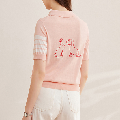 Preppy Style Lapel Short-sleeved T-shirt Knit