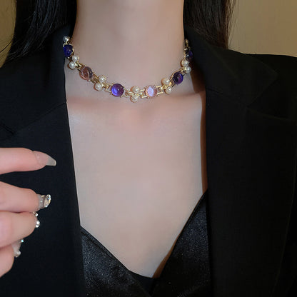 Adiffu Classic Clavicle Artificial Pearl Necklace And Earrings