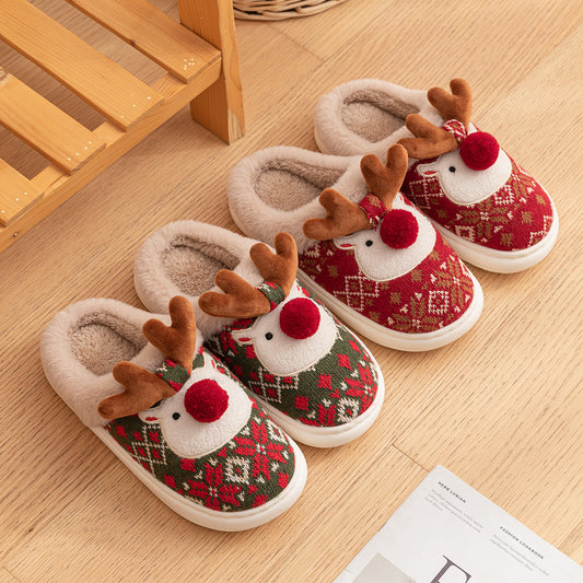 Adiffu Cute Christmas Moose Cotton Slippers