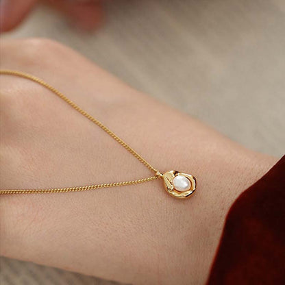 Adiffu Brass-plated 18K Gold French Style Pearl Pendant Necklace