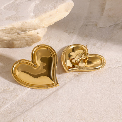 Adiffu 18K Gold Titanium Steel Love Earrings