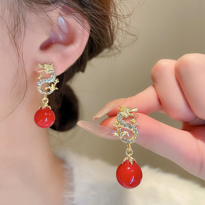Adiffu Dragon Artificial Pearl Earrings