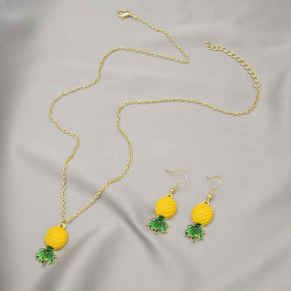 Adiffu Fresh Fruit Pineapple Earrings Necklace Set