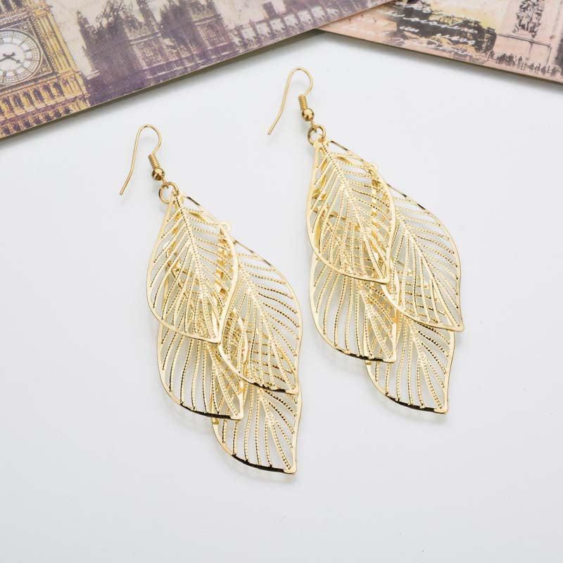 Stylish Multi-layer Hollow Leaf Earrings