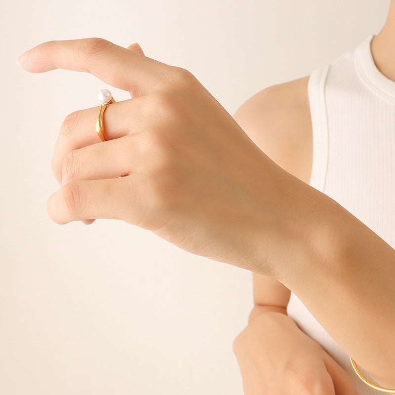 Adiffu Vintage Fashion Imitation Pearl Open Ring