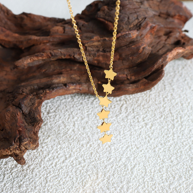Adiffu French Romantic Small Fresh Natural Star Fringe Pendant Necklace