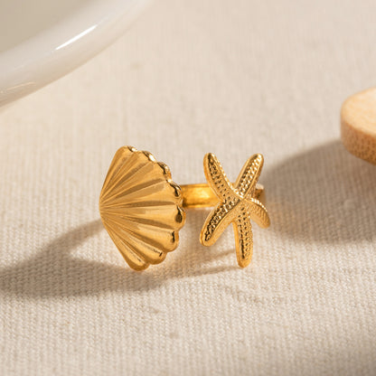 Adiffu Gold Shell Starfish Ring