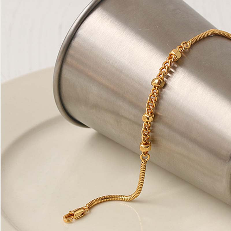 Adiffu Brass Plated 18K Gold Screw Cap Shape Snake Bone Chain Splicing Bracelet