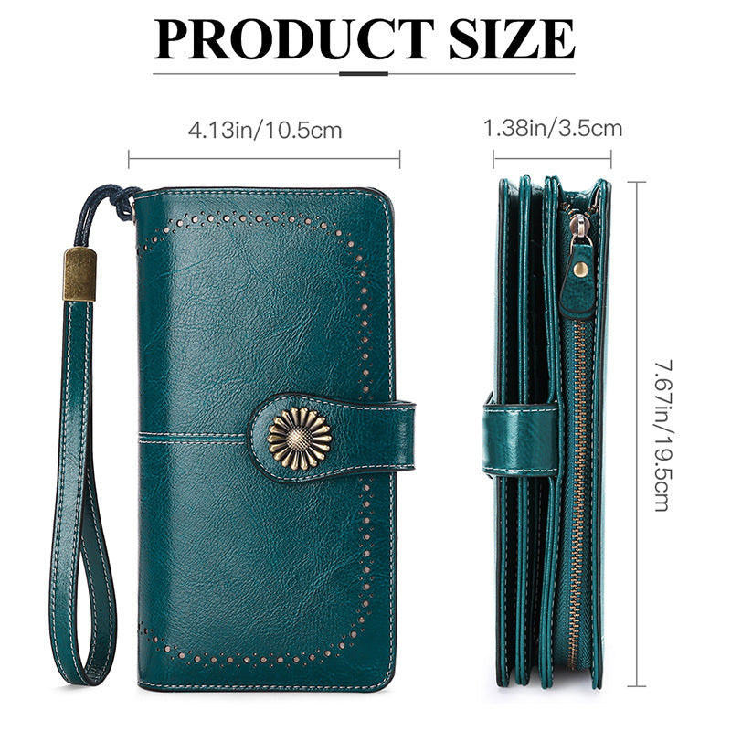 Adiffu Women's Anti-magnetic Purse Cowhide Wallet Large Capacity Clutch Bag