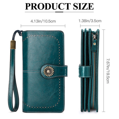 Adiffu Women's Anti-magnetic Purse Cowhide Wallet Large Capacity Clutch Bag