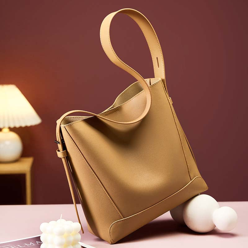 Adiffu All-match Leather Bucket Bag