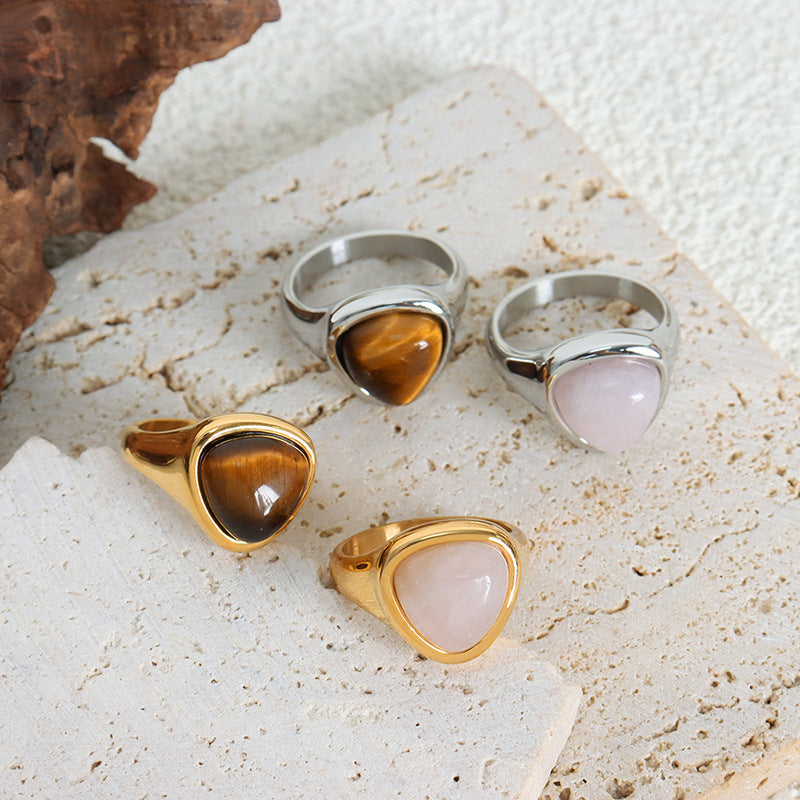 Adiffu Elegant Natural Stone Tiger's Eye Stone Ring
