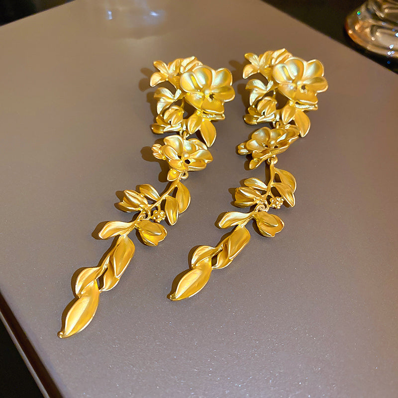 Adiffu Flowers And Leaf Tassel Earrings
