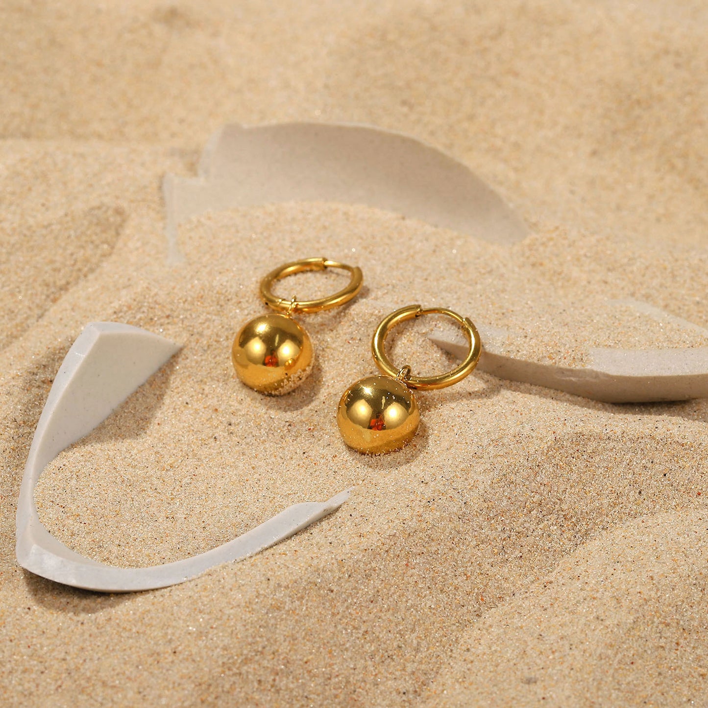 Adiffu Golden Ball Pendant Earrings