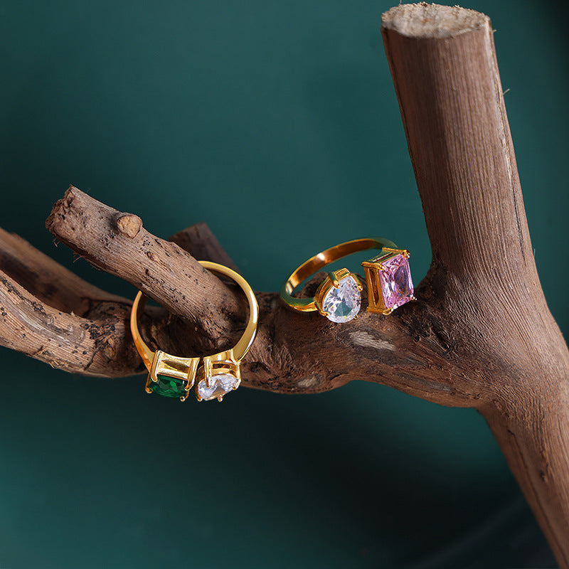 Adiffu Geometric Crystal Opening Adjustable Ring