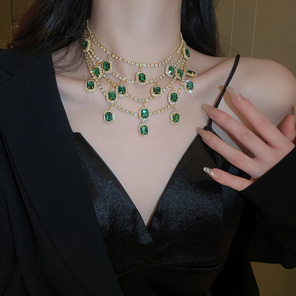 Adiffu Women's Emerald Collarbone Necklace