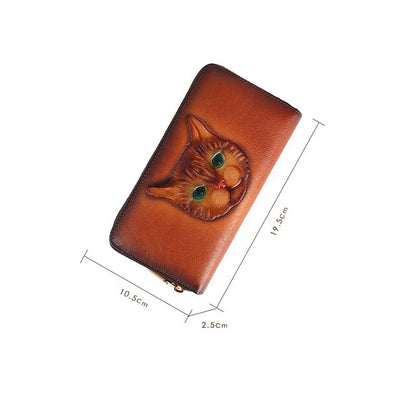 Adiffu New Genuine Leather Cat Embossed Multi-slot Card Bag Clutch Purse