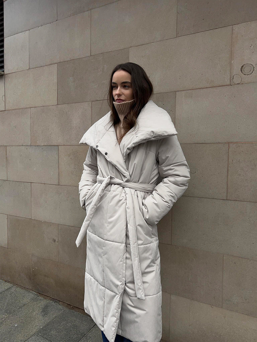 Adiffu Loose Casual Warm Long Stand-up Collar Cotton-padded Jacket
