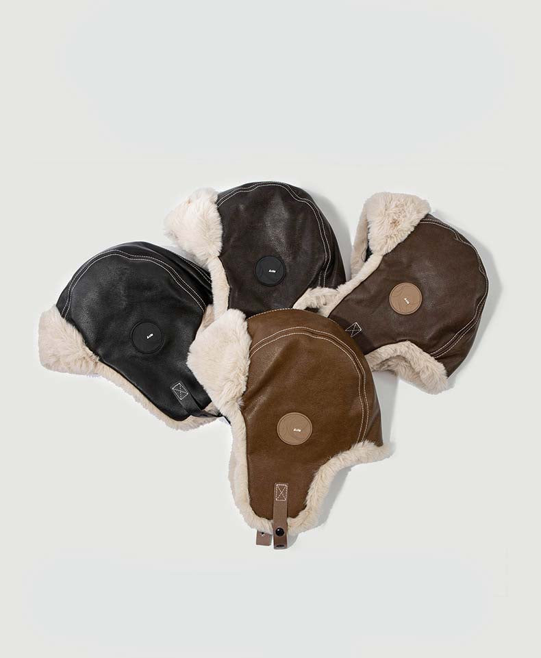 Adiffu Vintage Leather And Fleece Flight Hat