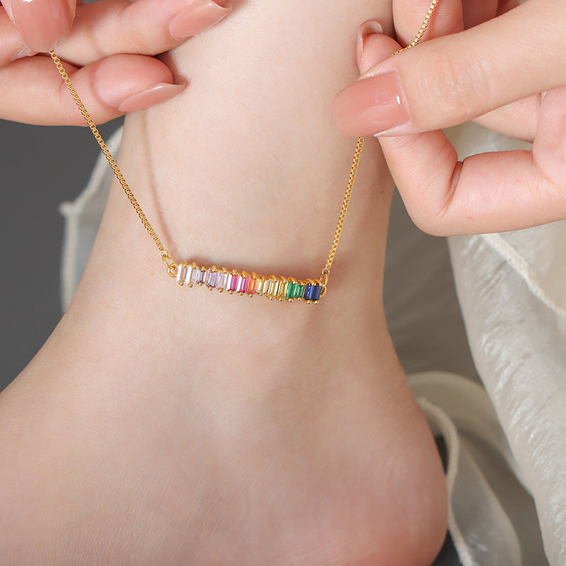 Adiffu Geometric Snake Bone Chain Colorful Zircon Ankle Chain