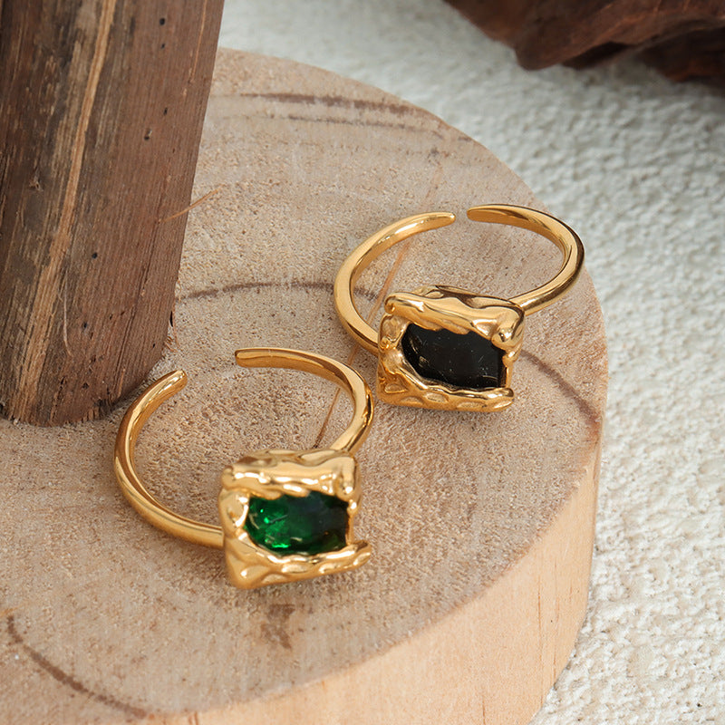 Adiffu Irregular Grain Square Box Set With Glass Stone Opening Ring