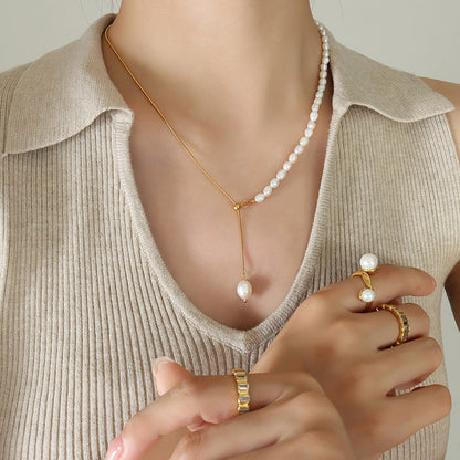 Adiffu French Fresh Water Pearl Adjustable Fringe Pendant Necklace