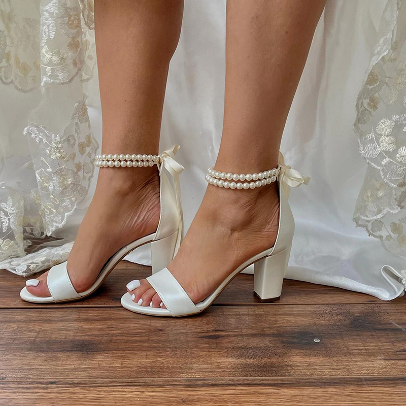 Adiffu Women's High-heeled Wedding Shoes White Sandals