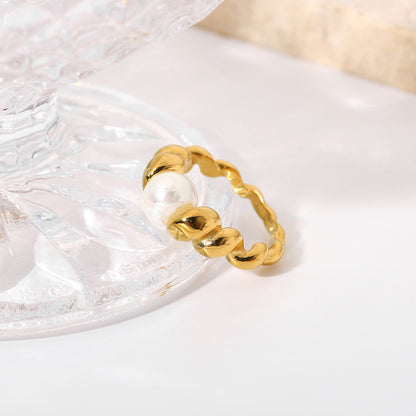 Adiffu Pearl Bread Ring In Geometric Shape