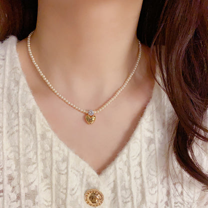 Adiffu French Vintage Metal Love Imitation Pearl Necklace