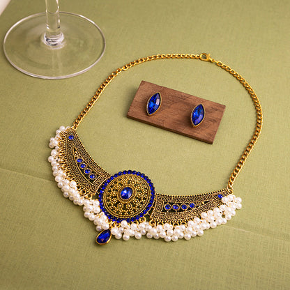 Adiffu Vintage U-shaped Earrings Necklace Set