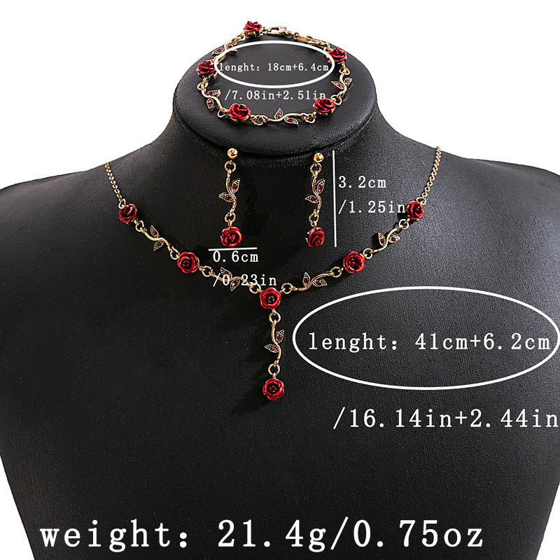 Adiffu Vintage Romantic Red Rose Jewelry Set