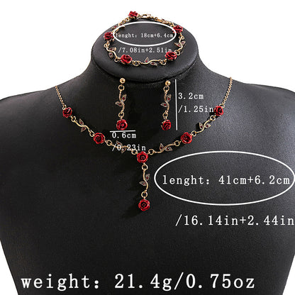 Adiffu Vintage Romantic Red Rose Jewelry Set