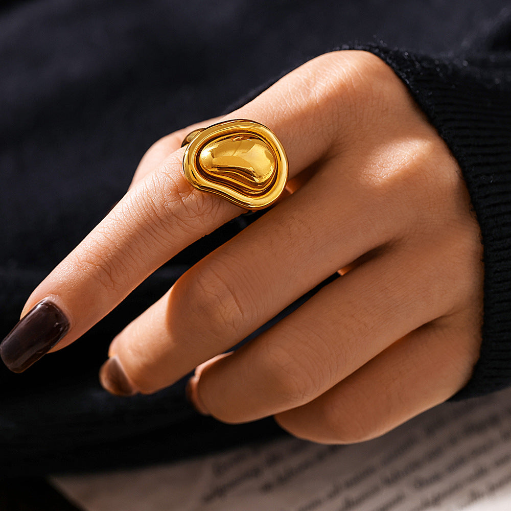 Adiffu Special Shape Gold Bean Adjustable Ring