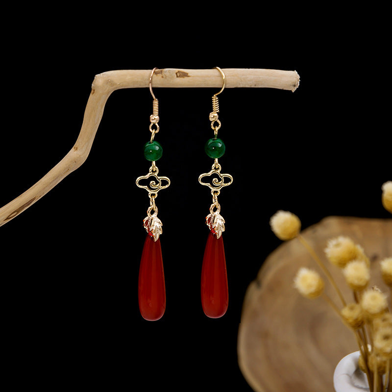 Adiffu Antique Red Water Drop Earrings