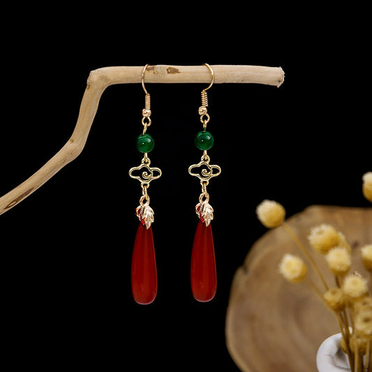 Adiffu Antique Red Water Drop Earrings