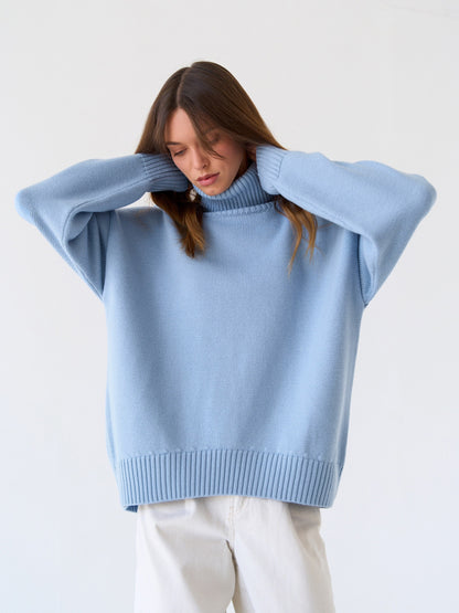 Adiffu Autumn Winter Solid Color Loose Knitted Sweater