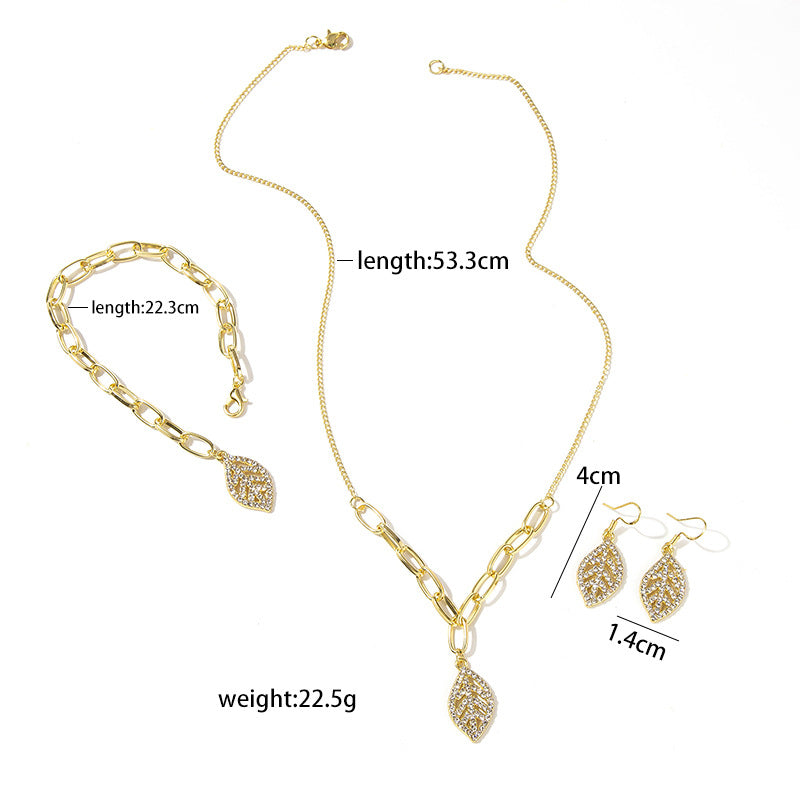 Adiffu Exquisite Leaf Necklace Earrings Bracelet Jewelry Set