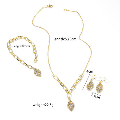 Adiffu Exquisite Leaf Necklace Earrings Bracelet Jewelry Set
