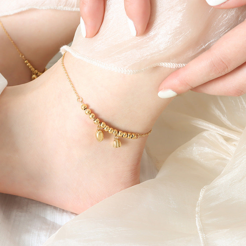 Adiffu Retro Palace Style Lotus Flower Beads Golden Anklet