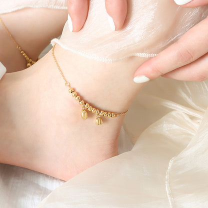 Adiffu Retro Palace Style Lotus Flower Beads Golden Anklet