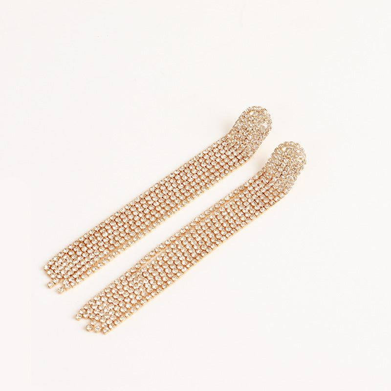 Full Of Diamond Tassel Earrings