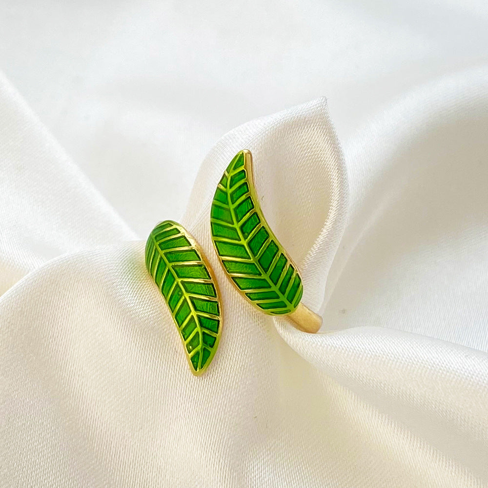 Adiffu Green Leaf Geometric Opening Ring