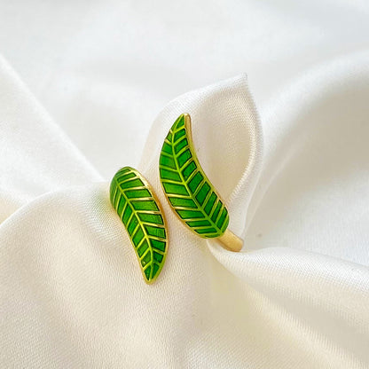 Adiffu Green Leaf Geometric Opening Ring