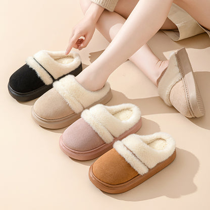 Adiffu Winter Indoor Home Warm Plush Thick Soled Cotton Slippers For Women