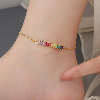 Adiffu Geometric Snake Bone Chain Colorful Zircon Ankle Chain
