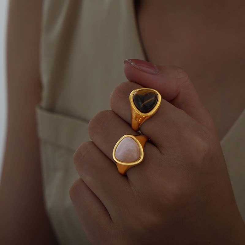 Adiffu Elegant Natural Stone Tiger's Eye Stone Ring