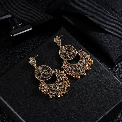 Adiffu Vintage Hollow Crescent Tassel Earrings