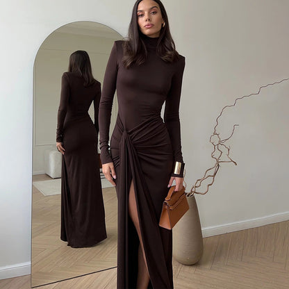 Adiffu Stylish Lace-up Slim Dress With High Slit